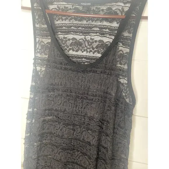❤️ Forever- Sheer Black Floral Cover Up Dress Size XL Nylon/Spandex - Picture 2 of 4